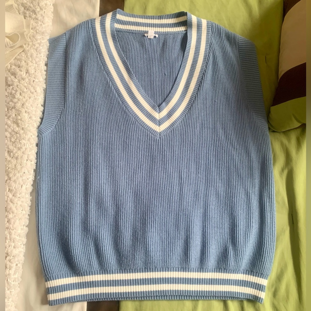 Garage Oversized Blue Sleeveless Knit Sweater Vest
